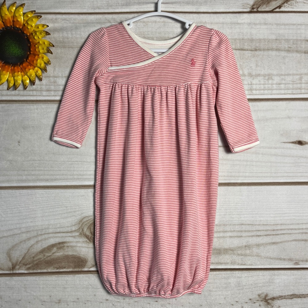 Ralph Lauren Baby Girls Pink White‎ Striped Sleep Sack Gown 3M